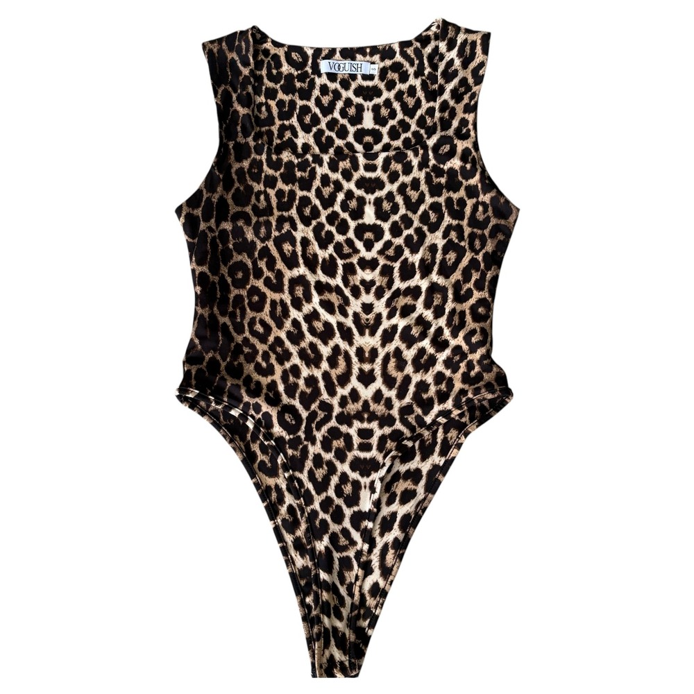 Leopard Print Sleeveless Bodysuit Animal Print S Mob Wife Cat Women Stretch NEW